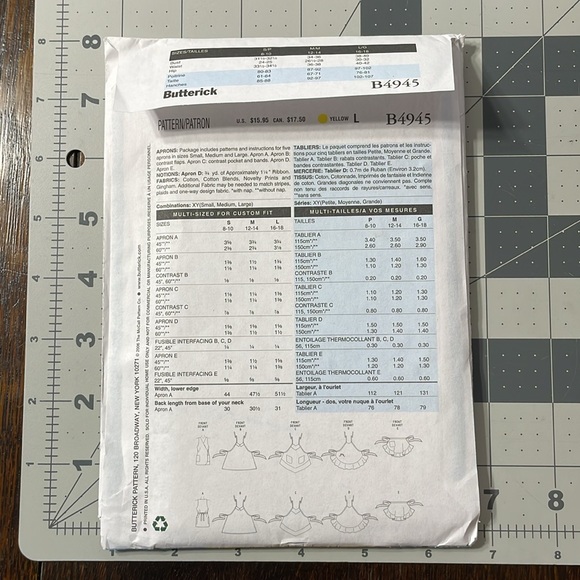Butterick apron sewing pattern, B4945 (sml-med-lrg) c2006 - Picture 2 of 5